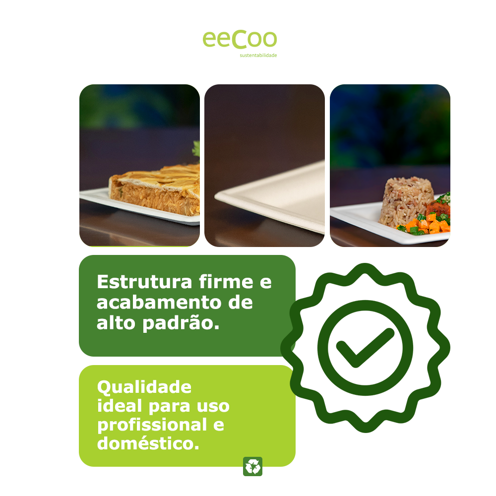 Prato refeição quadrado 20 x 20 cm biodegradável e compostável - 50 un