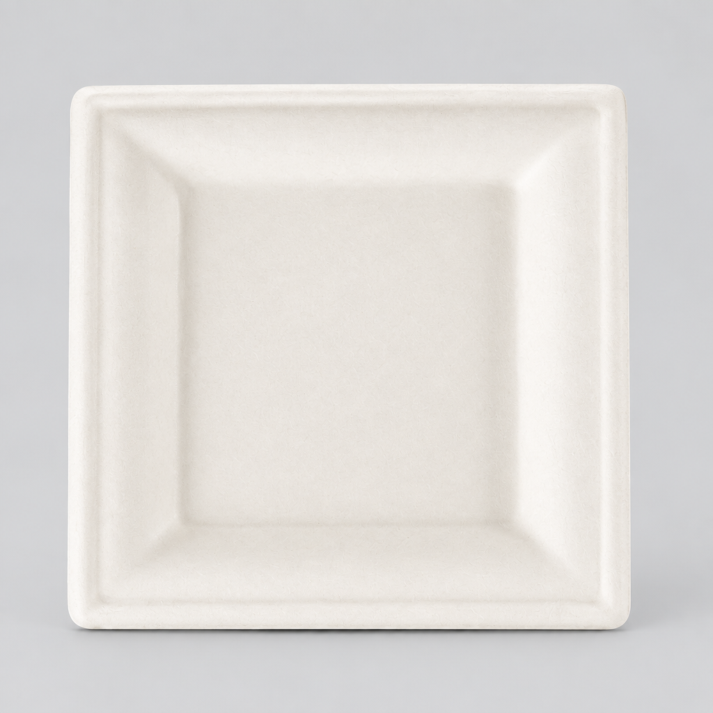 Kit Pratos Quadrados de Refeição 20x20 cm para festas Biodegradáveis e Compostáveis (12 unidades)