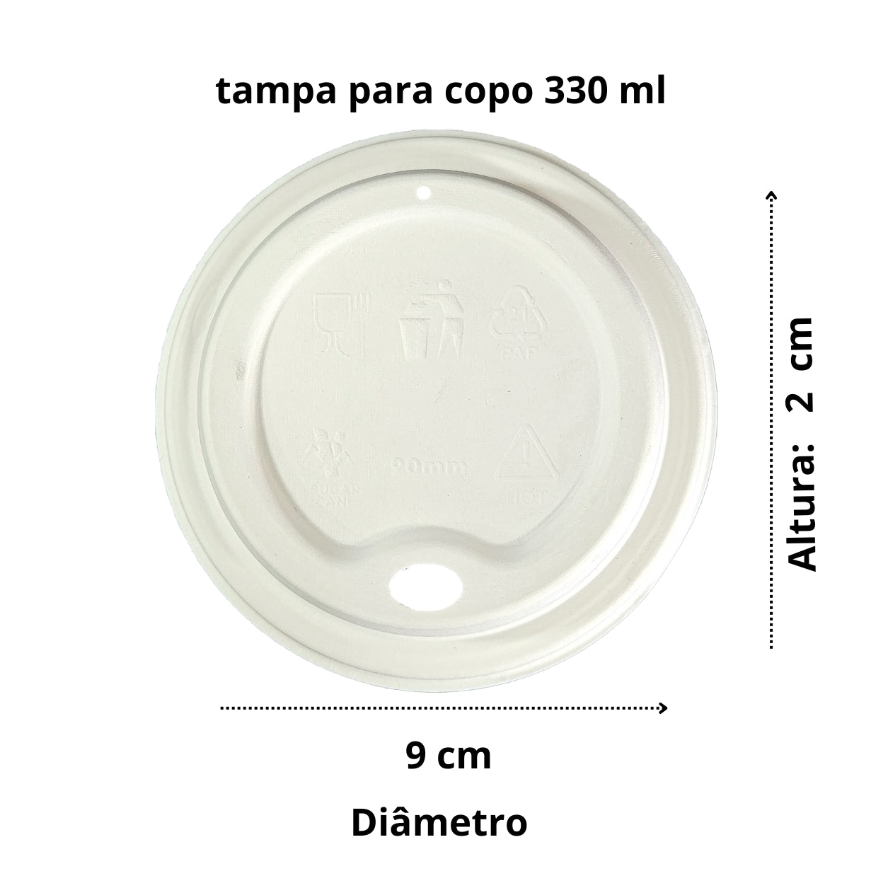 Tampa biodegradável e compostável para copo 330 ml - 50 un