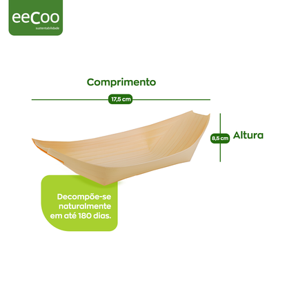 Barco 17,5x8,5cm biodegradável e compostável lâmina de madeira - 50 un