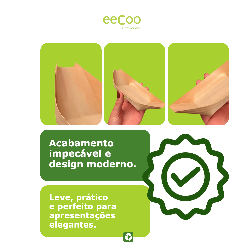 Barco 17,5x8,5cm biodegradável e compostável lâmina de madeira - 50 un