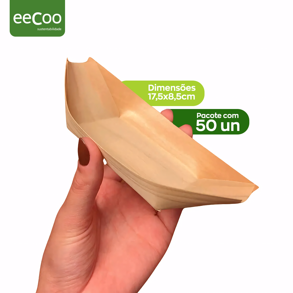 Barco 17,5x8,5cm biodegradável e compostável lâmina de madeira - 50 un