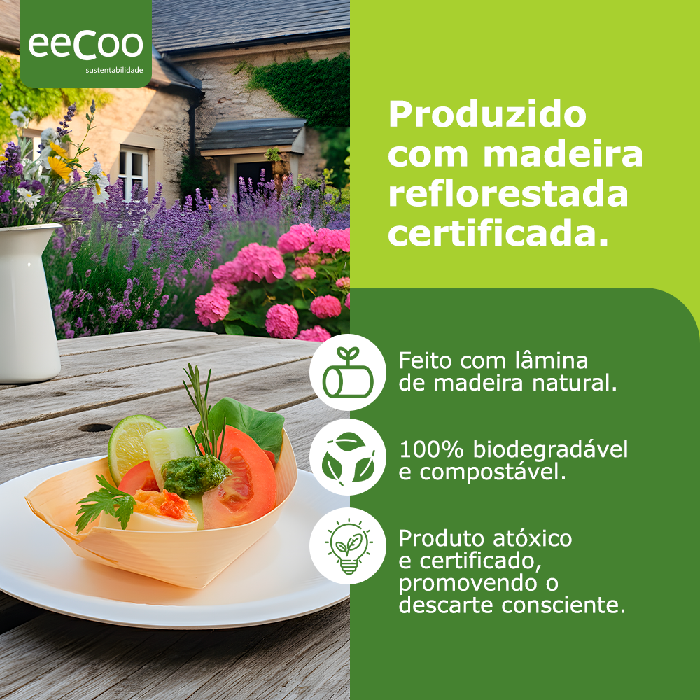 Barco 17,5x8,5cm biodegradável e compostável lâmina de madeira - 50 un