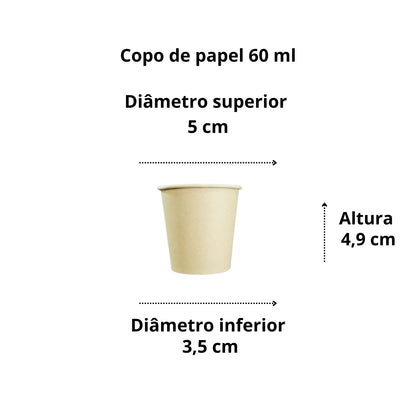 Copo de papel 60 ml biodegradável e compostável – 50 un