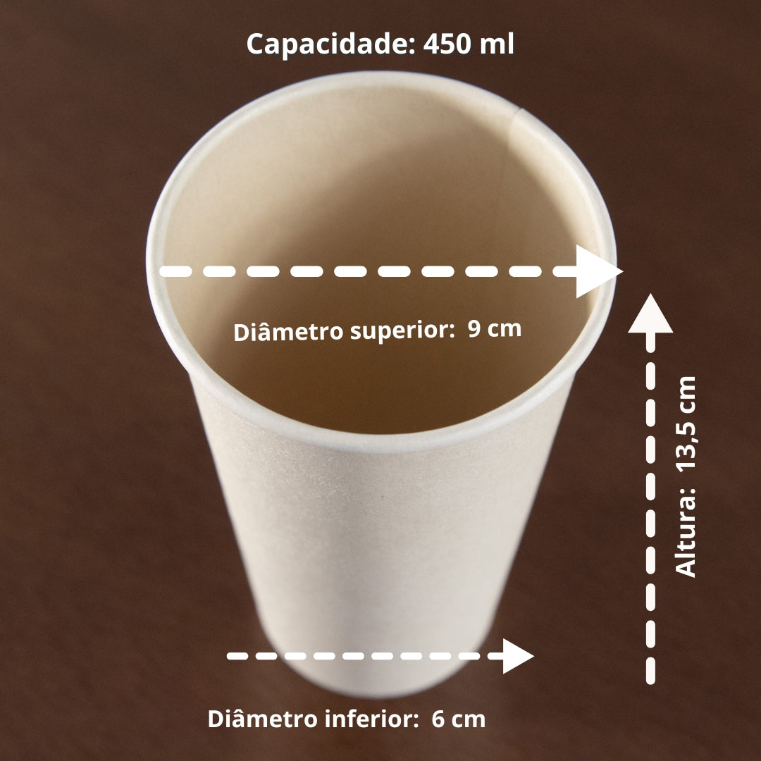 Copo de papel 450 ml biodegradável e compostável – 50 un