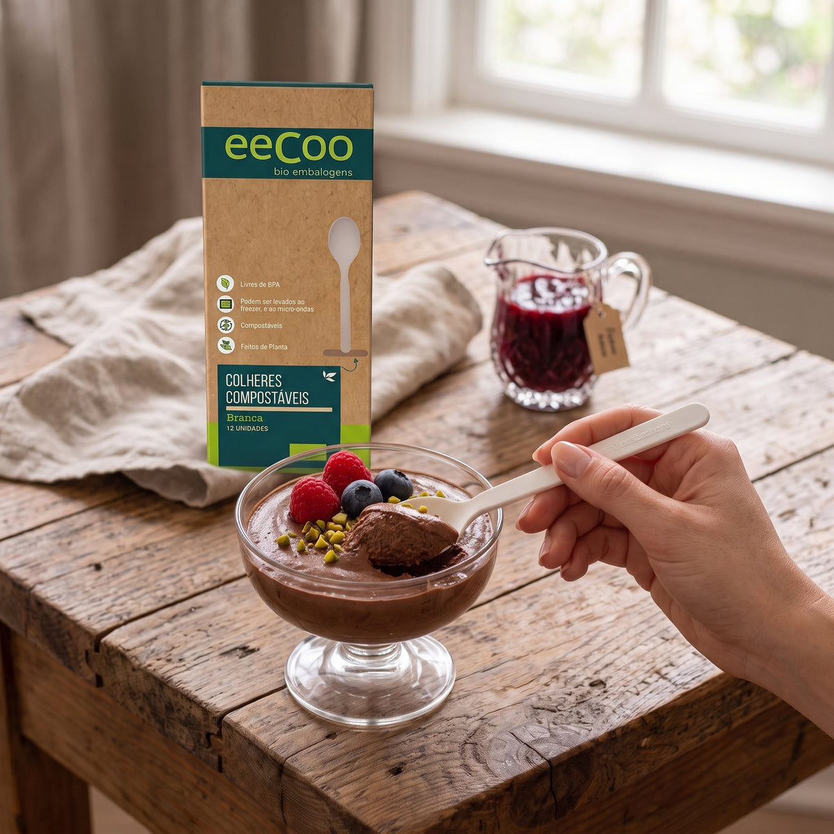 Kit Colher sobremesa 14.5 cm biodegradável e compostável (12 unidades)
