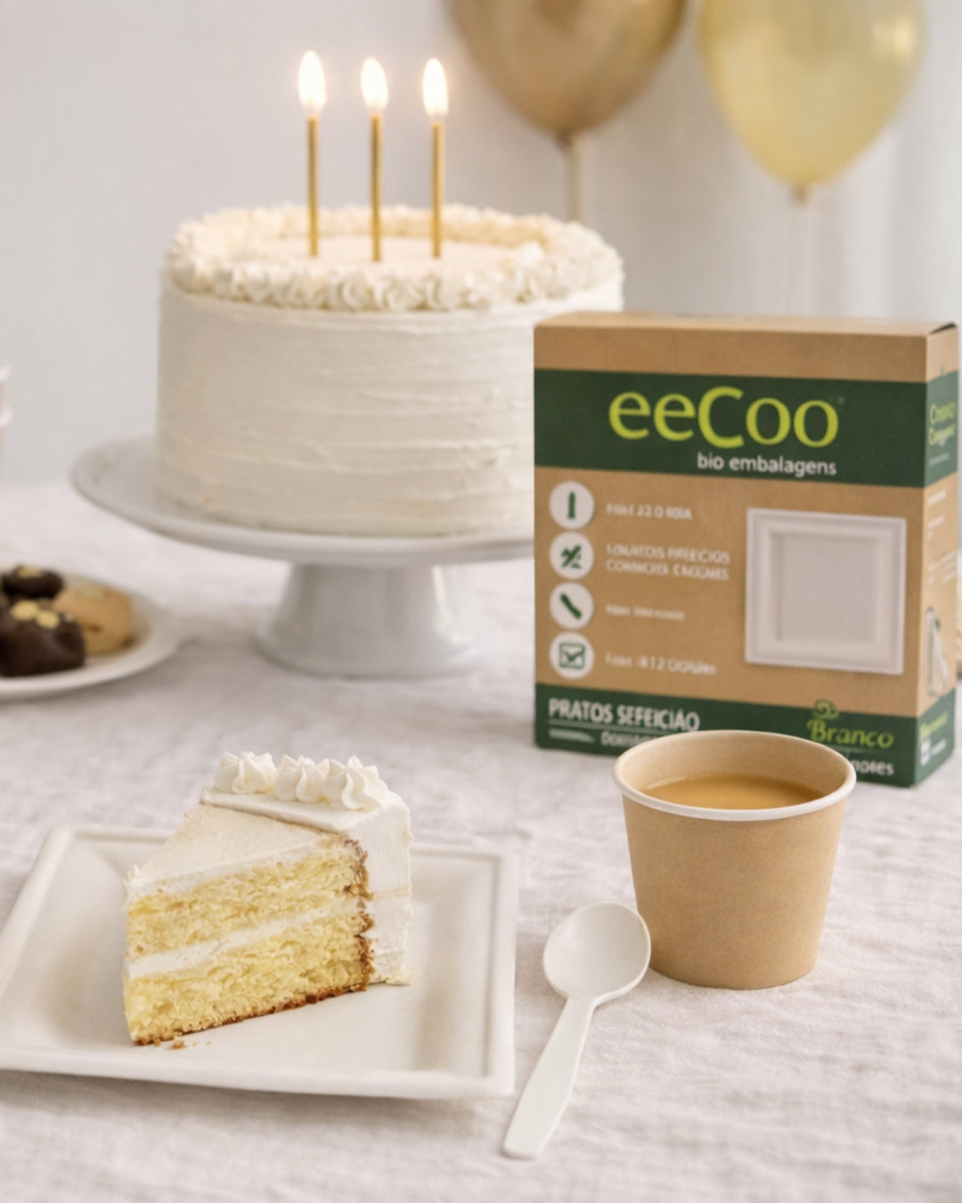 kit Pratos Quadrados de Sobremesa 16x16 cm – Biodegradáveis e Compostáveis (12 unidades)