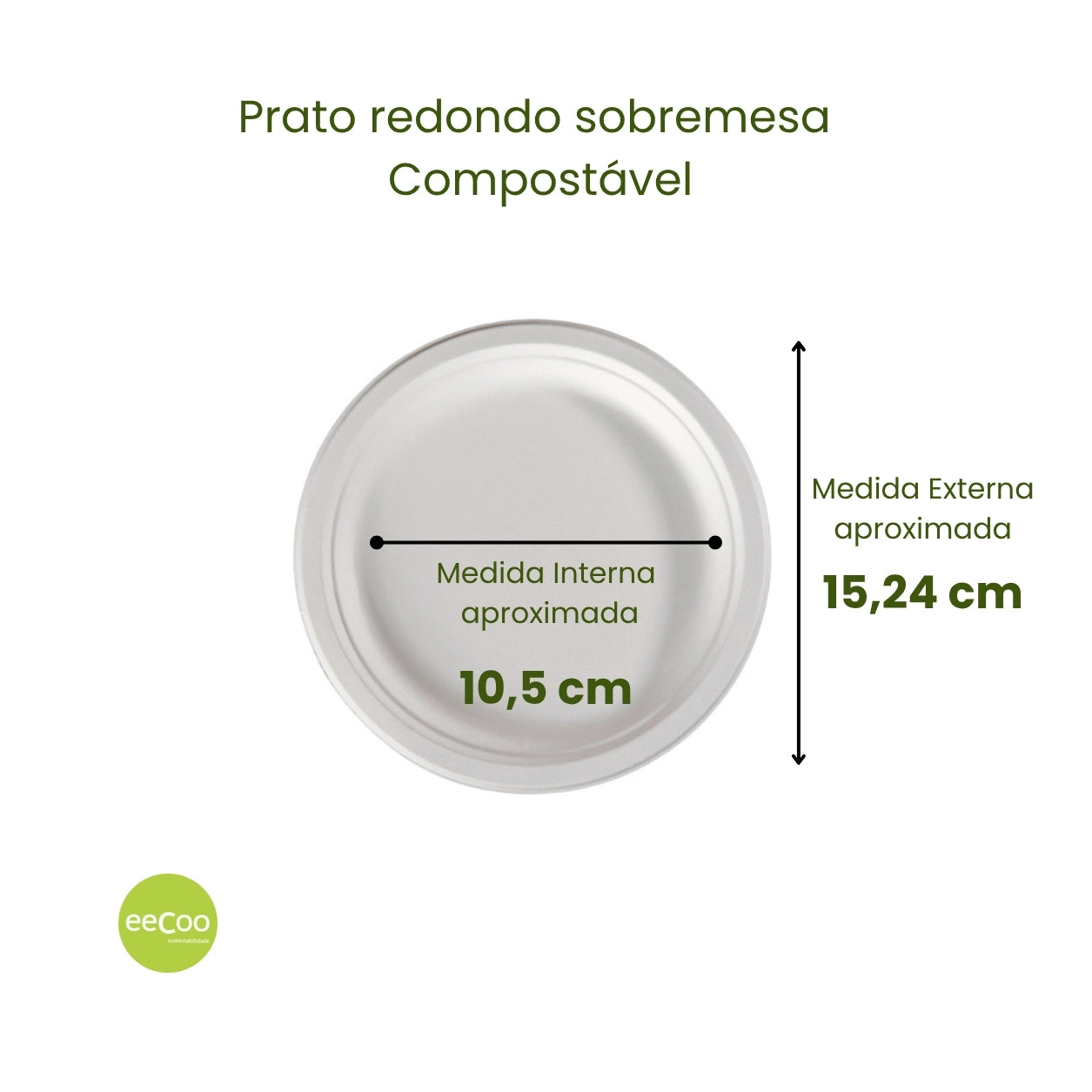 Prato redondo sobremesa 15,24cm biodegradável e compostável – 50 un
