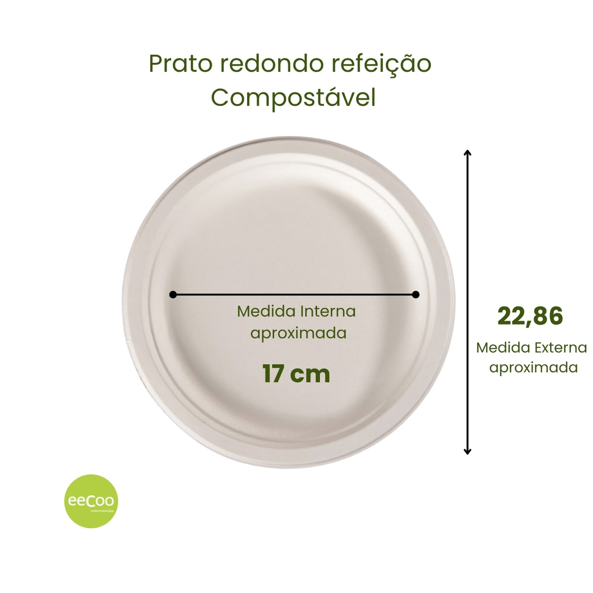 Prato redondo refeição 22,86cm biodegradável e compostável – 50 un.