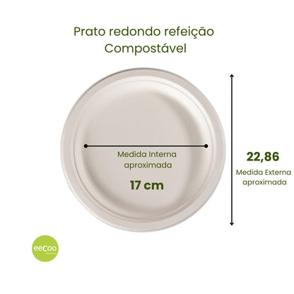 Prato redondo refeição 22,86cm biodegradável e compostável – 50 un.
