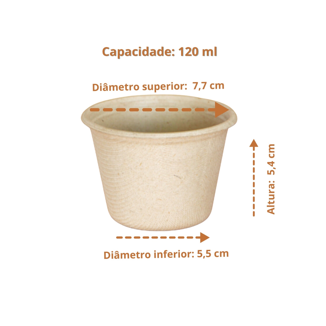Kit Pote para molho com tampa 120ml Bege biodegradável e compostável – 50 un