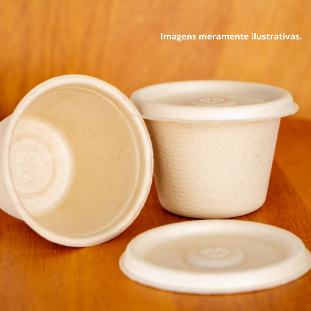 Kit Pote para molho com tampa 120ml Bege biodegradável e compostável – 50 un