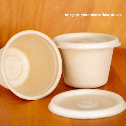 Kit Pote para molho com tampa 120ml Bege biodegradável e compostável – 50 un