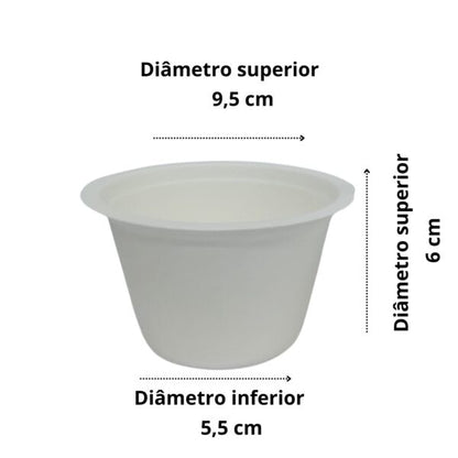 Pote sem tampa 160ml branco biodegradável e compostável – 50 un