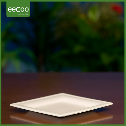 Prato refeição quadrado 20 x 20 cm biodegradável e compostável - 50 un