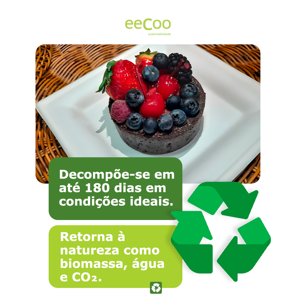 Prato sobremesa quadrado 16 x 16 cm biodegradável e compostável – 50 un