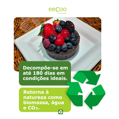 Prato sobremesa quadrado 16 x 16 cm biodegradável e compostável – 50 un