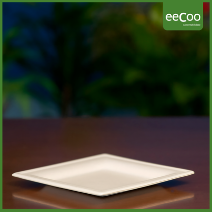 Prato sobremesa quadrado 16 x 16 cm biodegradável e compostável – 50 un