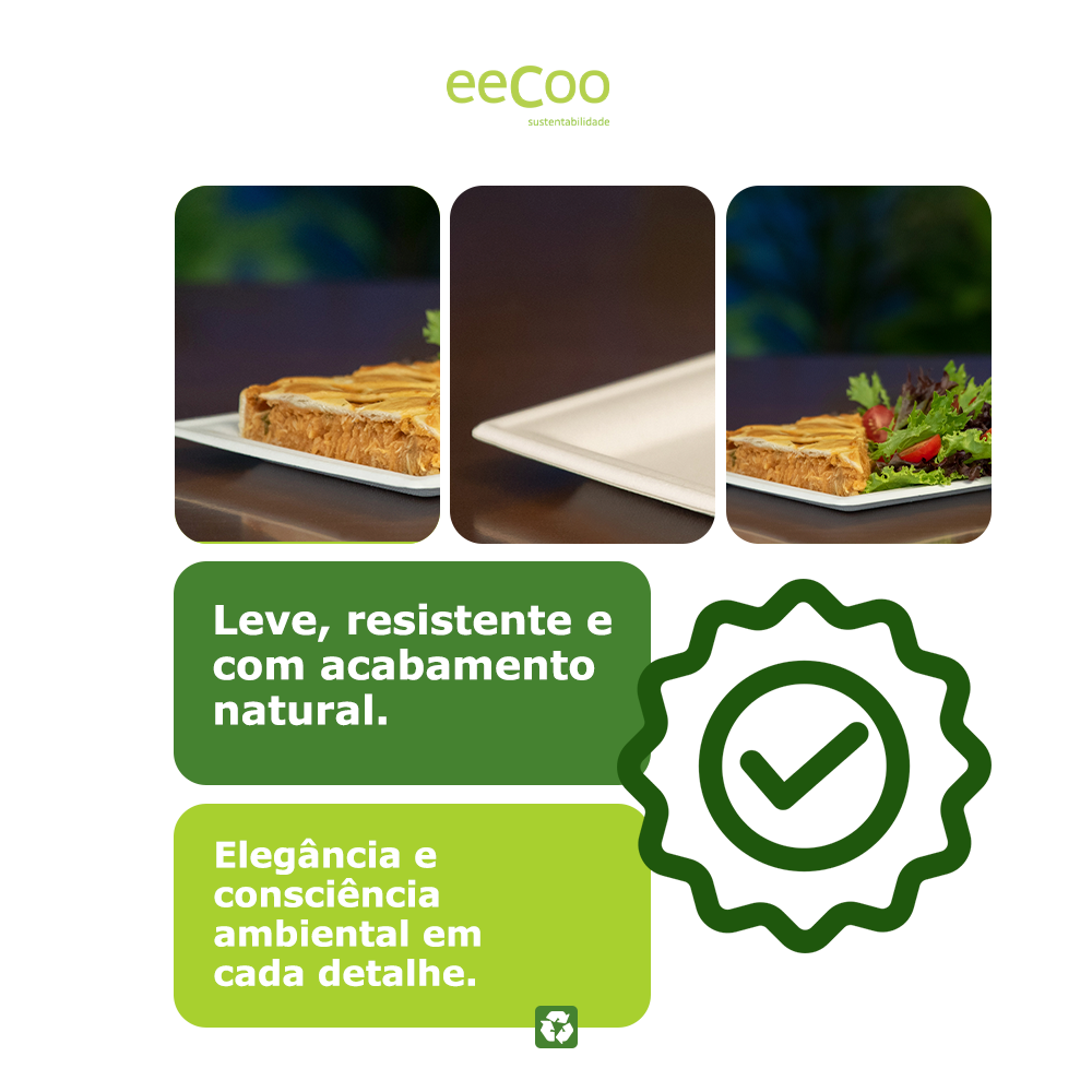 Prato sobremesa quadrado 16 x 16 cm biodegradável e compostável – 50 un