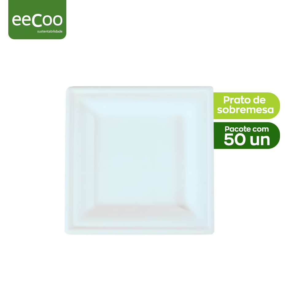 Prato sobremesa quadrado 16 x 16 cm biodegradável e compostável – 50 un