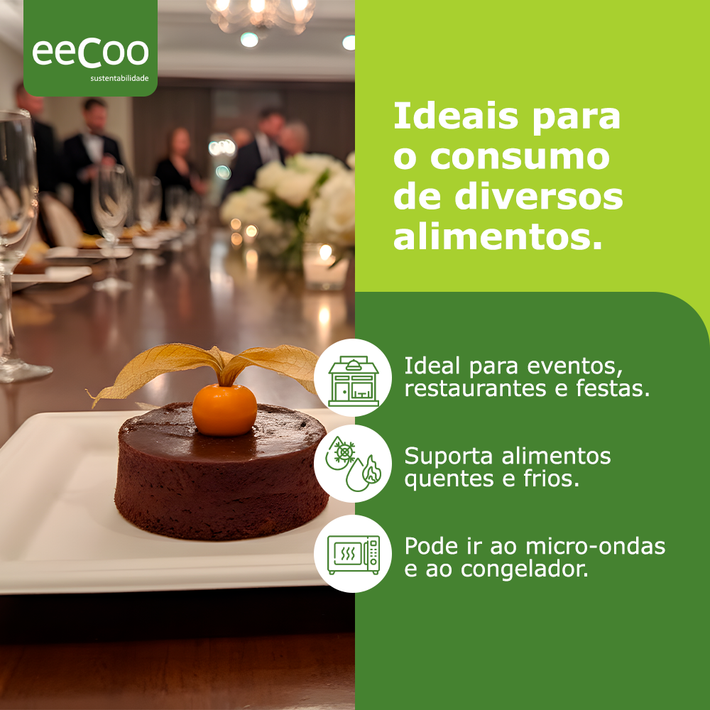 Prato sobremesa quadrado 16 x 16 cm biodegradável e compostável – 50 un