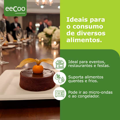 Prato sobremesa quadrado 16 x 16 cm biodegradável e compostável – 50 un