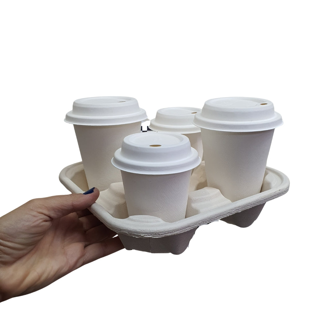Suporte para 4 copos biodegradável e compostável - 75 un