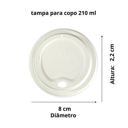 Tampa biodegradável e compostável para copo 210 ml - 50 un