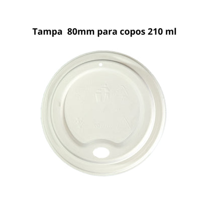 Tampa biodegradável e compostável para copo 210 ml - 50 un