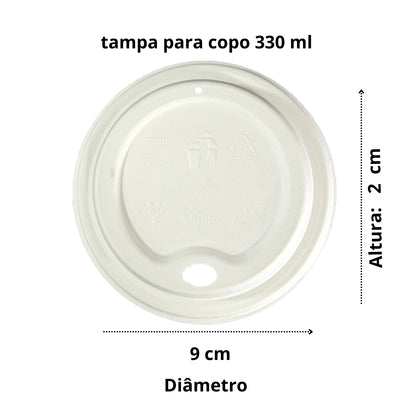 Tampa biodegradável e compostável para copo 330 ml - 50 un
