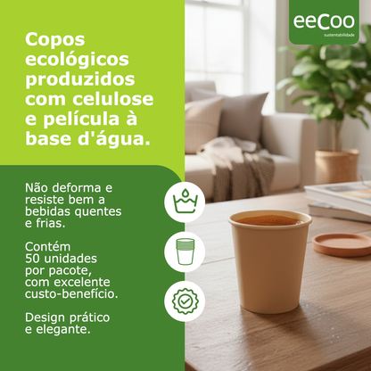 Copo de papel 100 ml biodegradável e compostável – 50 un