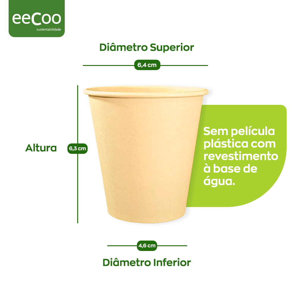 Copo de papel 100 ml biodegradável e compostável – 50 un