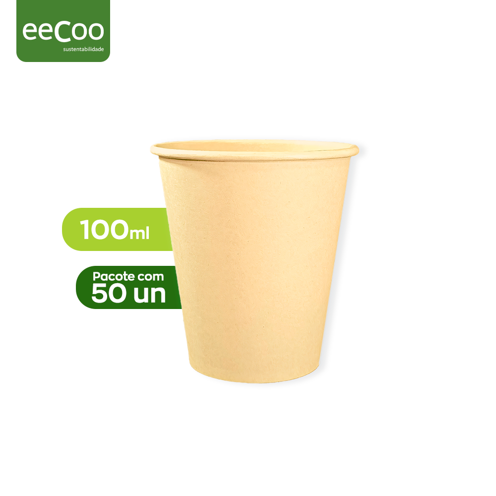 Copo de papel 100 ml biodegradável e compostável – 50 un