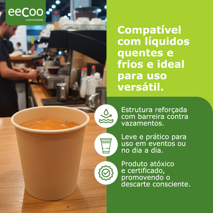 Copo de papel 100 ml biodegradável e compostável – 50 un