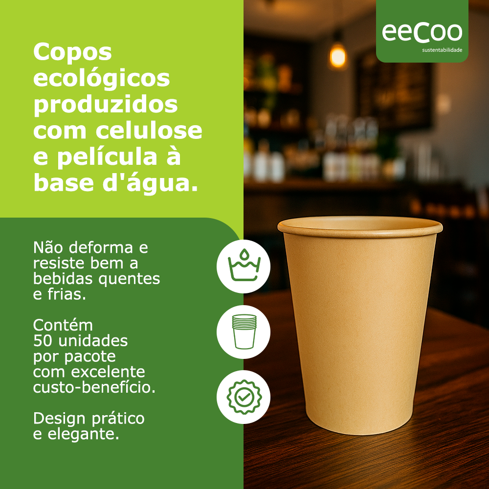 Copo de papel 240 ml biodegradável e compostável – 50 un