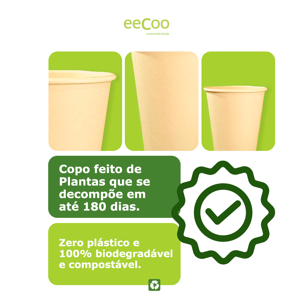 Copo de papel 240 ml biodegradável e compostável – 50 un