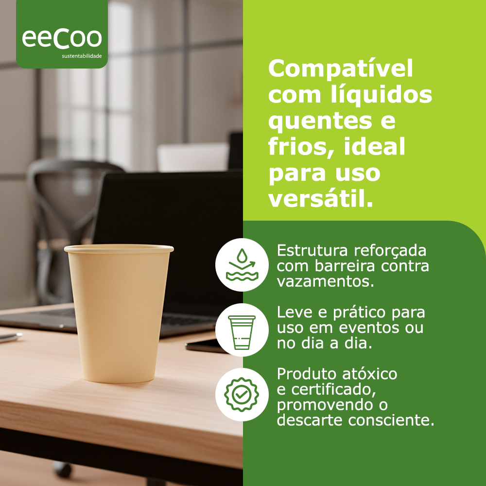 Copo de papel 240 ml biodegradável e compostável – 50 un