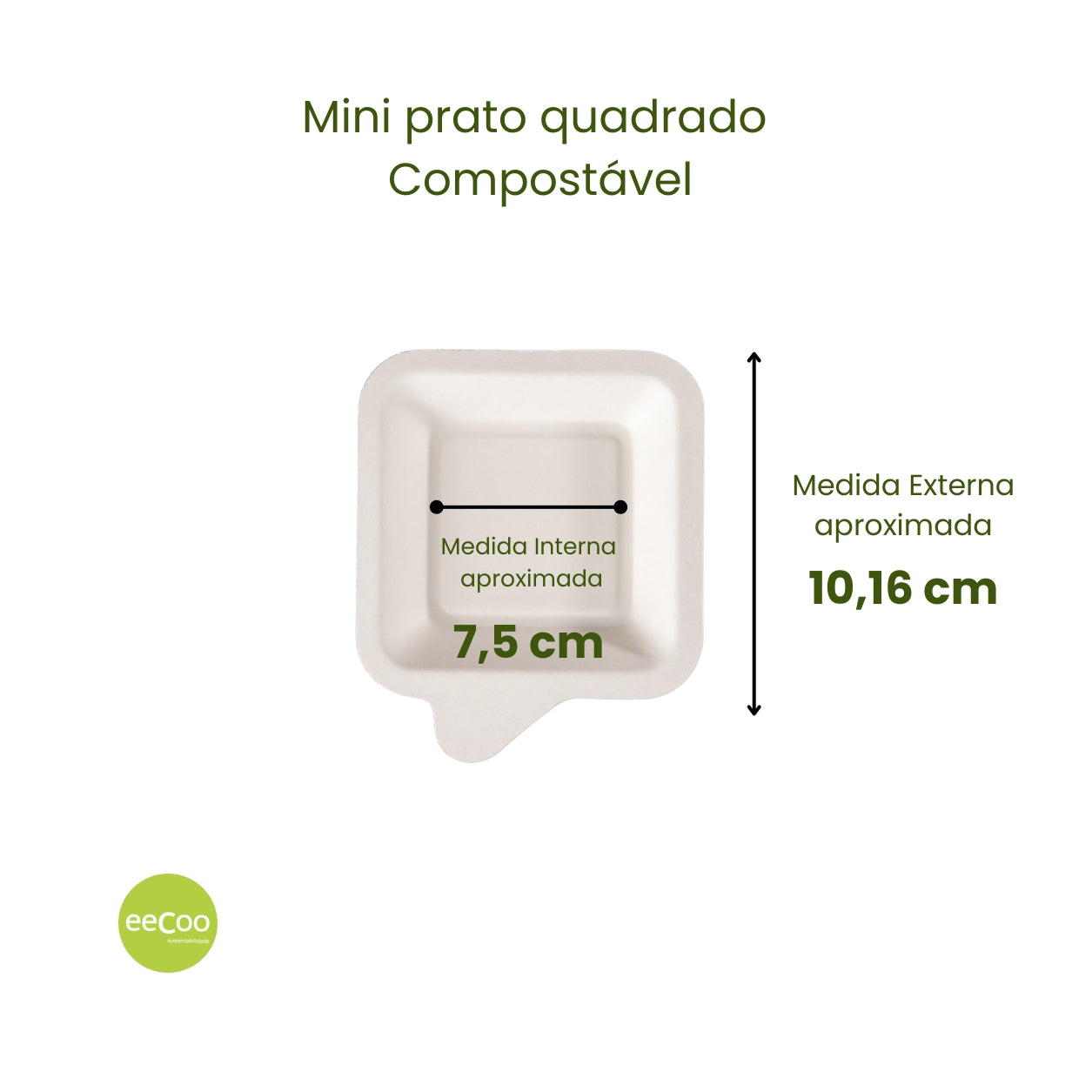 Mini prato quadrado 10,16cm biodegradável e compostável – 50 un