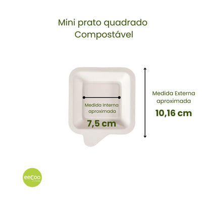 Mini prato quadrado 10,16cm biodegradável e compostável – 50 un